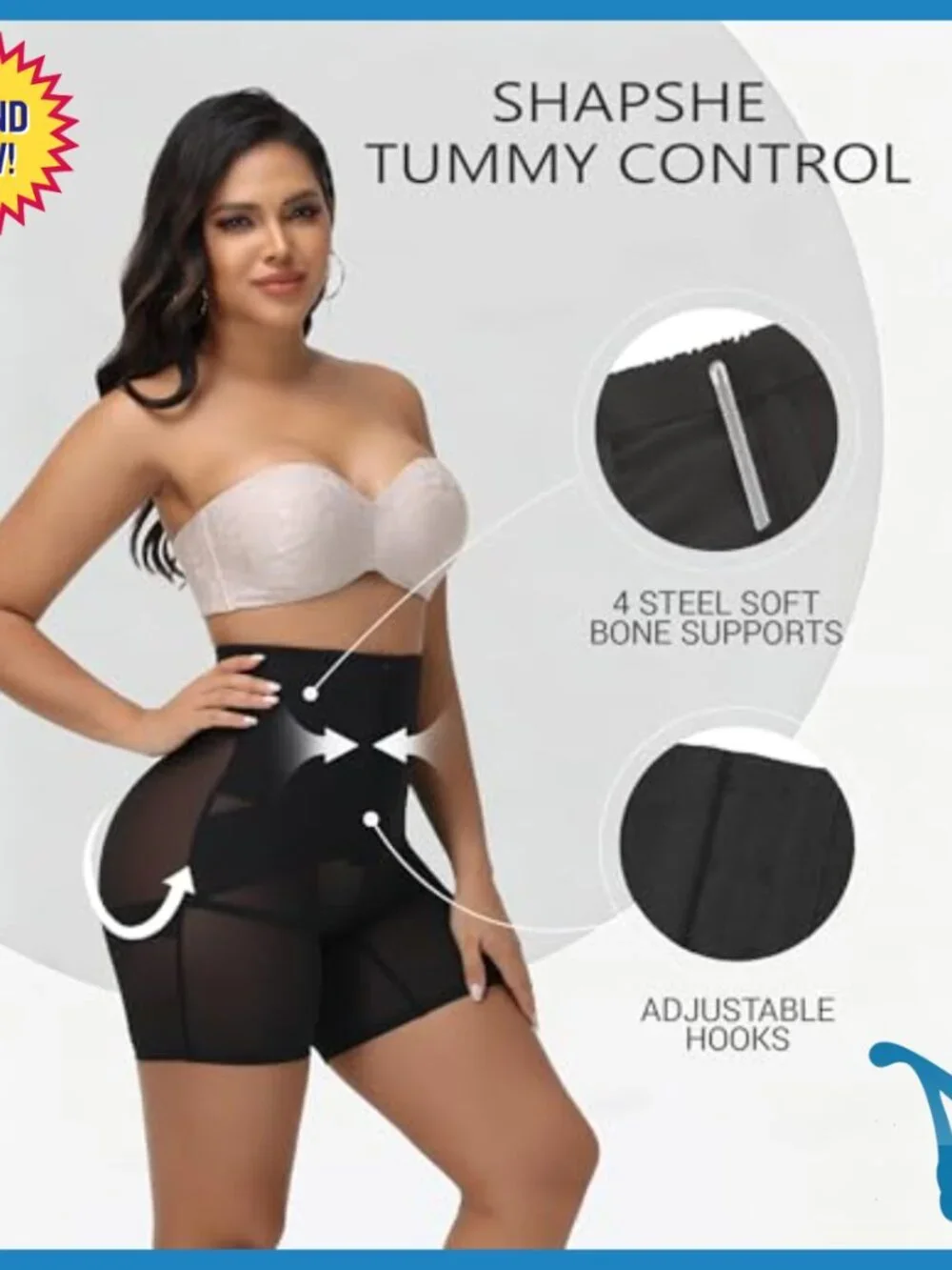 Tummy Control Shapewear Shorts Medium Nylon Spandex Adjustable Hooks
